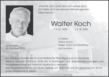 Anzeige von Walter Koch von MGO