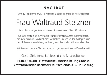 Anzeige von Waltraud Stelzner von MGO