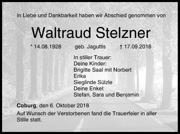 Anzeige von Waltraud Stelzner von MGO