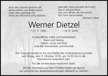 Anzeige von Werner Dietzel von MGO