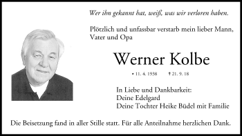 Anzeige von Werner Kolbe von MGO