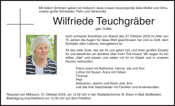 Anzeige von Wilfriede Teuchgräber von MGO