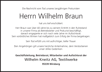 Anzeige von Wilhelm Braun von MGO
