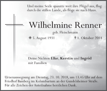 Anzeige von Wilhelmine Renner von MGO
