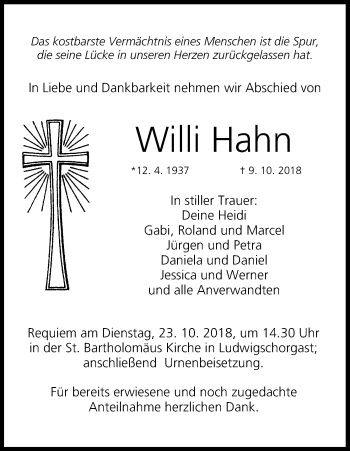 Anzeige von Willi Hahn von MGO