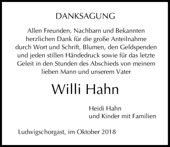Anzeige von Willi Hahn von MGO