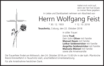 Anzeige von Wolfgang Feist von MGO