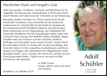 Anzeige von Adolf Schühler von MGO