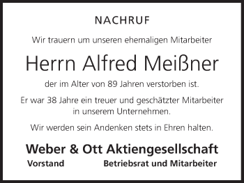 Anzeige von Alfred Meißner von MGO