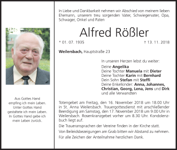 Anzeige von Alfred Rößler von MGO