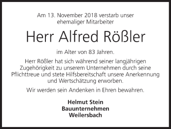 Anzeige von Alfred Rößler von MGO