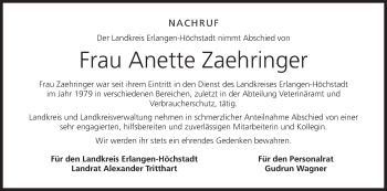 Anzeige von Anette Zaehringer von MGO