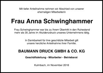 Anzeige von Anna Schwinghammer von MGO