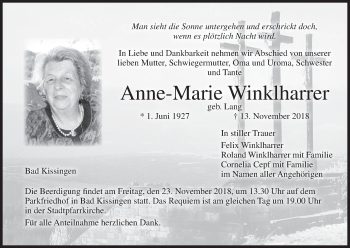Anzeige von Anne-Marie Winklharrer von MGO