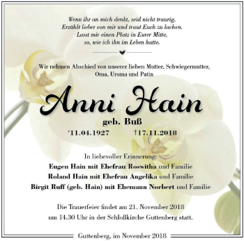 Anzeige von Anni Hain von MGO
