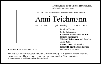 Anzeige von Anni Teichmann von MGO