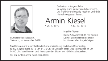 Anzeige von Armin Kiesel von MGO