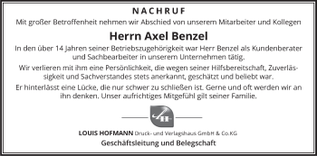 Anzeige von Axel Benzel von MGO