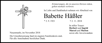 Anzeige von Babette Häßler von MGO