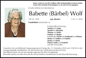 Anzeige von Babette Wolf von MGO