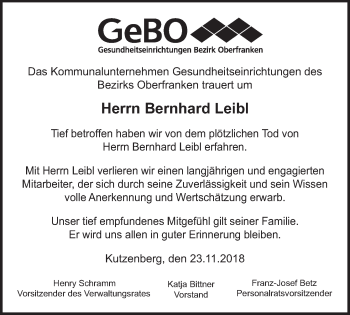 Anzeige von Bernhard Leibl von MGO