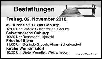 Anzeige von Bestattungen vom 01.11.2018 von MGO