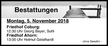 Anzeige von Bestattungen vom 05.11.2018 von MGO