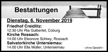 Anzeige von Bestattungen vom 06.11.2018 von MGO