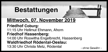 Anzeige von Bestattungen vom 07.11.2018 von MGO