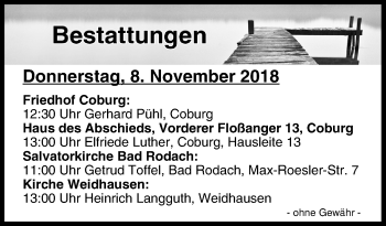 Anzeige von Bestattungen vom 08.11.2018 von MGO