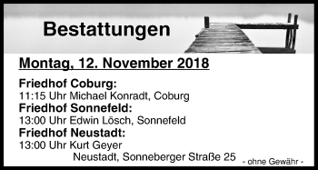 Anzeige von Bestattungen vom 12.11.2018 von MGO