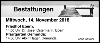 Anzeige von Bestattungen vom 14.11.2018 von MGO