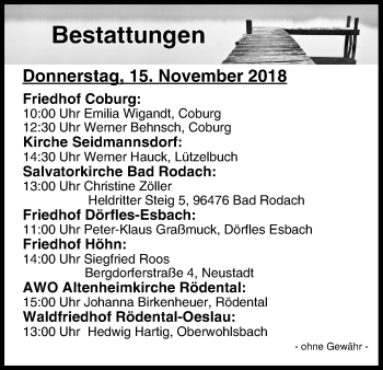 Anzeige von Bestattungen vom 15.11.2018 von MGO