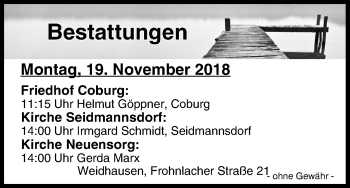 Anzeige von Bestattungen vom 19.11.2018 von MGO