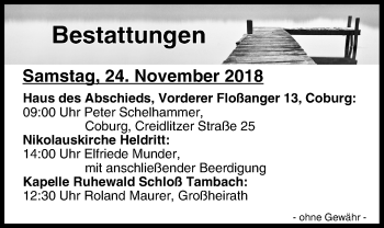 Anzeige von Bestattungen vom 24.11.2018 von MGO