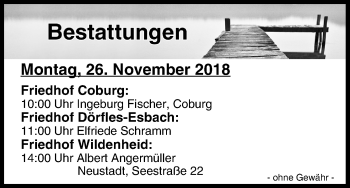 Anzeige von Bestattungen vom 26.11.2018 von MGO