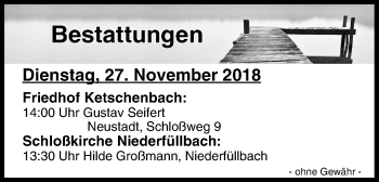 Anzeige von Bestattungen vom 27.11.2018 von MGO