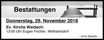 Anzeige von Bestattungen vom 29.11.2018 von MGO