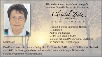 Anzeige von Christel Zeitz von MGO