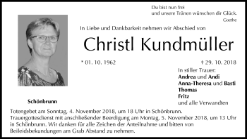 Anzeige von Christl Kundmüller von MGO