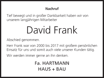 Anzeige von David Frank von MGO