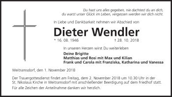 Anzeige von Dieter Wendler von MGO