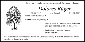 Anzeige von Dolores Rüger von MGO