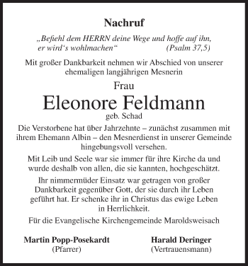 Anzeige von Eleonore Feldmann von MGO