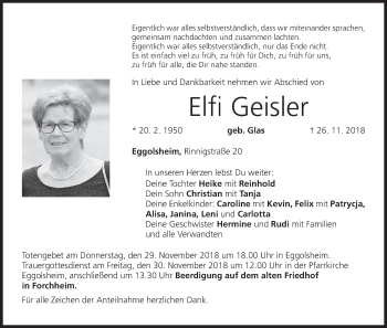 Anzeige von Elfi Geister von MGO