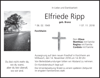 Anzeige von Elfriede Ripp von MGO