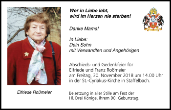 Anzeige von Elfriede Roßmeier von MGO