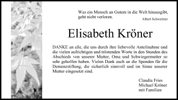 Anzeige von Elisabeth Kröner von MGO