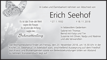 Anzeige von Erich Seehof von MGO
