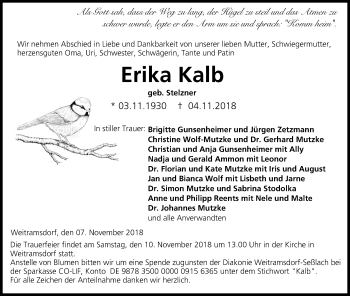 Anzeige von Erika Kalb von MGO